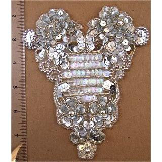 Designer Motif with Silver Sequins Beads and Iridescent Sequins 5.5" x 5.5"
