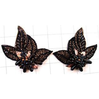 Leaf Pair Bronze and Black Beaded 4" x 3" (each)