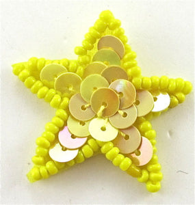 Star Yellow Sequins and Bright Yellow Beads 1.5"