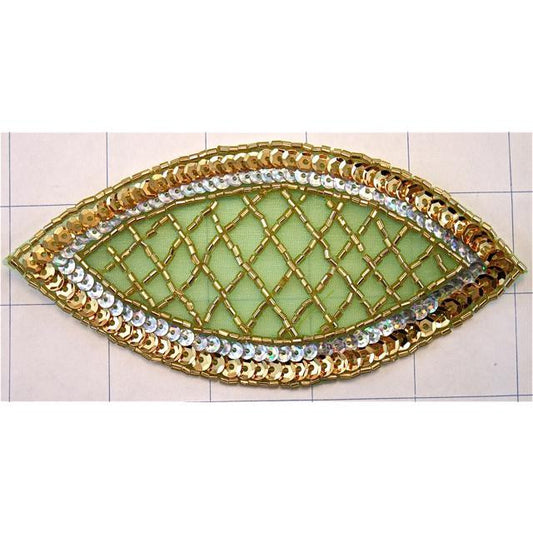 Designer Motif Oval Green Gold and Silver 2.5" x 5.5"