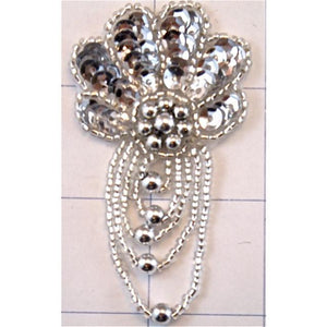 Epaulet Silver Sea Shell Shape with Silver Beads 2"