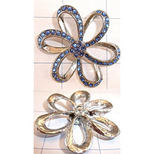 Load image into Gallery viewer, Flower Designer Motif Jeweled Sapphire and Silver Ornament 1.75&quot; x 1.75&quot;