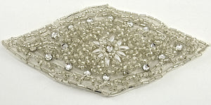 HighQualityRhinestone Vintage Applique with Silver Beads and 19 Rhinestones 5.5" x 3"