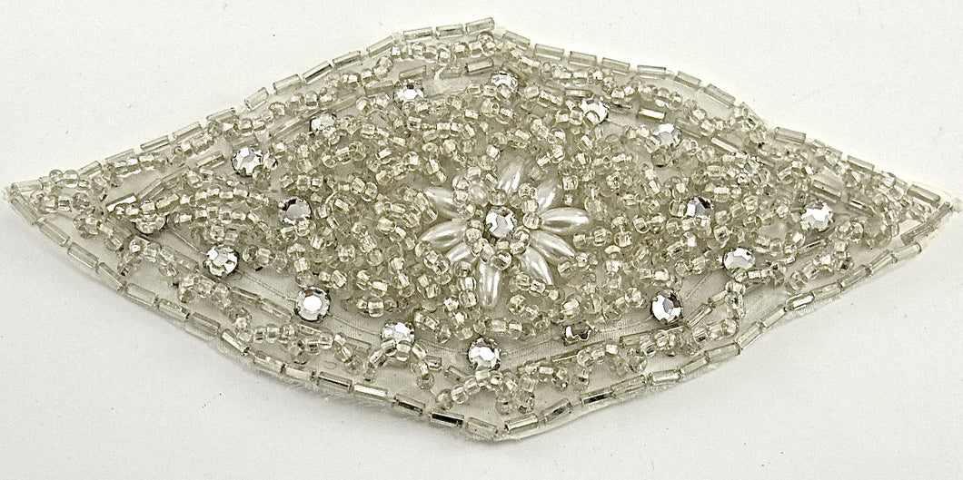 HighQualityRhinestone Vintage Applique with Silver Beads and 19 Rhinestones 5.5