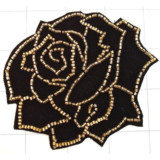 Flower Black and Gold Embroidered and Beads 3.5" x 3.5"