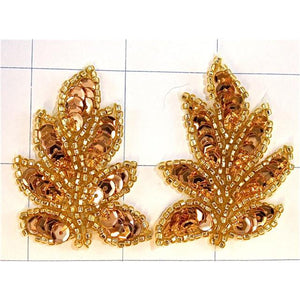 Leaf Pair with Gold Sequins and Beads 2" x 1.75"