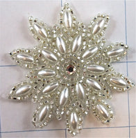 Flower with Silver Beads, Pearls and Rhinestone 2