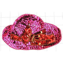 Load image into Gallery viewer, Hat Ladies with Red Bow and fuchsia Sequins and Beads 7&quot; x 3.5&quot;