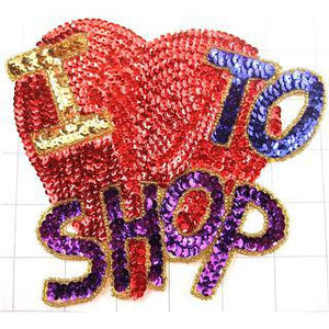 I LOVE TO SHOP Sequin Words 4.5" x 4.5"