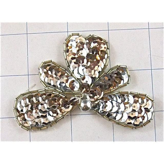 Leaf with Silver Sequins and Beads 2.5" x 3"