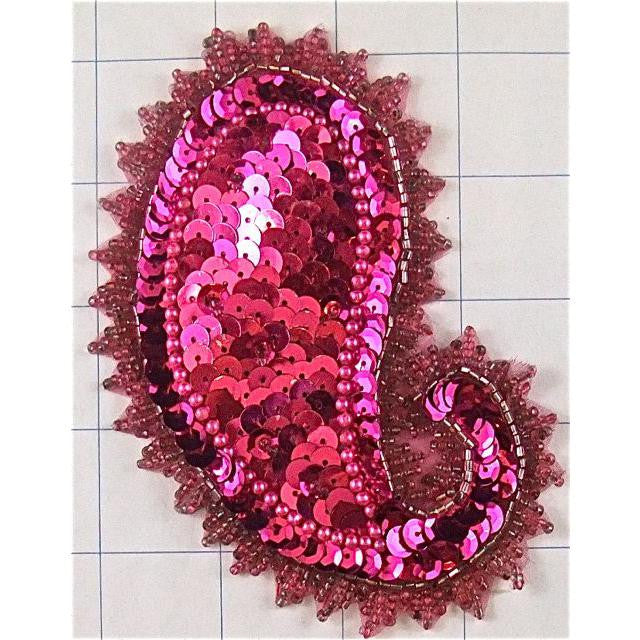 Motif Fuchsia Paisley Sequins 5"