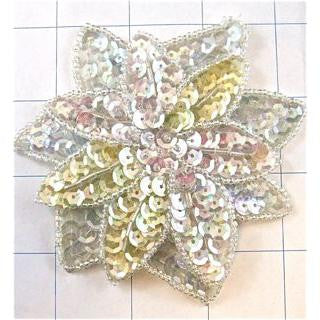 Flower Multi Colored Double Layered Iridescent Sequins and Beads 4"