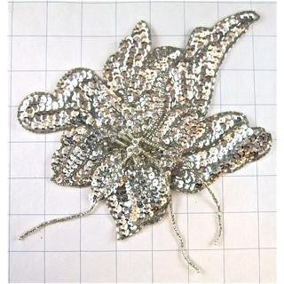 Flower Silver Sequins and Beads 5.5" x 7"