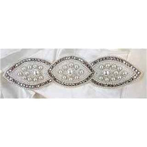 Designer Motif with High Quality Rhinestones, Pearls and White Beads 9" x 2"