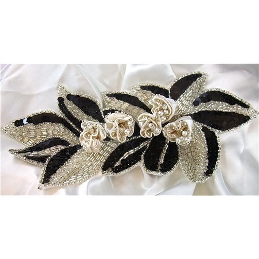 Flower Sequin with Satin Bow and Beads 9" x 4.5".