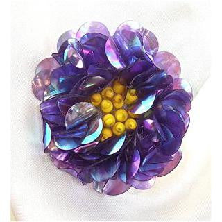Flower Purple with Yellow Beads 1.5"