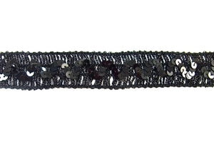 Trim Black with Zigzag Sequin Pattern 1" x sold by yard