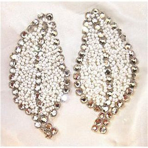 Leaf Pair with White Beads and High Quality Rhinestones 3.5" X 1.5" each leaf