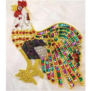 Rooster with Colorful Tail, Sequin Beaded 7" x 5"