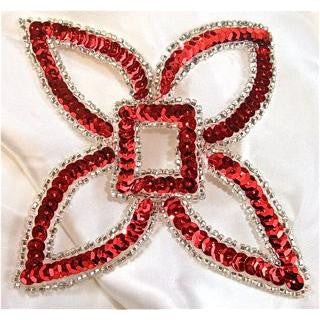 Designer Motif Red Sequins with Silver Trim 5" x 5"