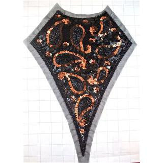 NECK PIECE WITH BRONZE AND BLACK SEQUINS AND BEADS 13.5" x 9"