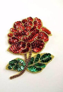 Flower Rose with Dark Orange Sequins and Beads 4.5" x 3.5"