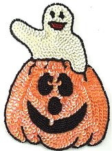 Load image into Gallery viewer, Pumpkin with Ghost Sequin Beaded 6&quot; x 4.5&quot;