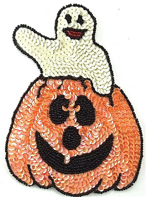 Pumpkin with Ghost Sequin Beaded 6