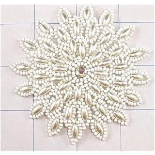 Flower White Pearl with Beads 3" x 3"