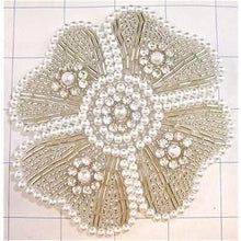 Load image into Gallery viewer, Flower with Pearls Silver Beads and Many Rhinestones 4.5&quot;
