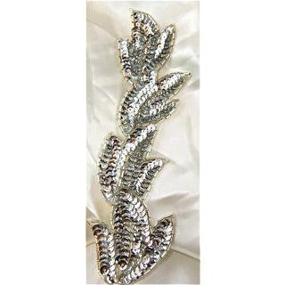 Leaf with Silver Sequins and Beads 7.5" x 2"
