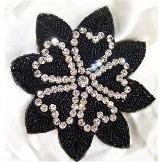 Flower with Black Bead and Rhinestones 4.5"