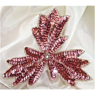 Leaf Pink Three Points with Sequins and Crystal Center 5" x 5"