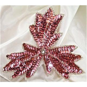 Leaf Pink Three Points with Sequins and Crystal Center 5" x 5"