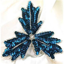 Load image into Gallery viewer, Leaf With Dark Turquoise SequinsSiler eads and Gem in Center  5&quot; x 5&quot;