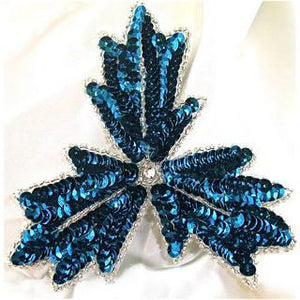 Leaf With Dark Turquoise SequinsSiler eads and Gem in Center  5" x 5"