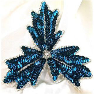 Leaf With Dark Turquoise SequinsSiler eads and Gem in Center  5