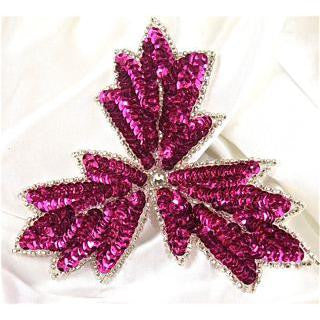 Leaf Dark Fuchsia with Rhinestone, 5" x 5"