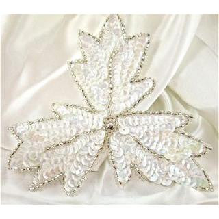 Leaf White with Crystal Center 5" x 5"