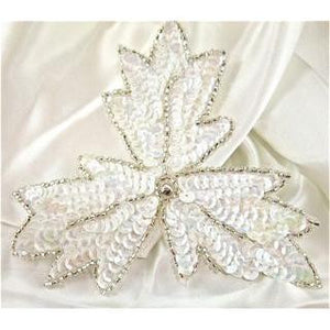 Leaf White with Crystal Center 5" x 5"