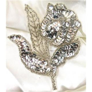 Silver sequin beaded flower 4" X 4"