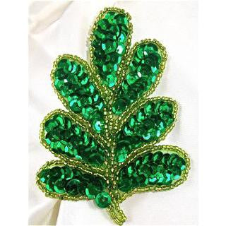 Designer Leaf Motif with Green Sequins and Gold Beads 3" x 3.75"
