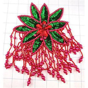 Epaulet with Green and Red Sequins and Beads 5"
