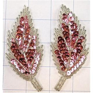 Leafs Pink Pair with Beads 3.5" x 2"