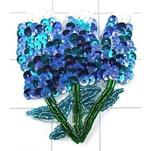 Flower Leaf Bluebonnet Sequin Beaded 3" x 3"