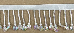 Trim Fringe with Iridescent AB Clear Beads 1" Wide 3.5 yard Remnant  1.25"