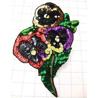 Flower Multi Colored Pansies with Sequins and Beads 10" x 6"