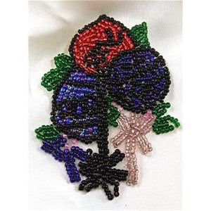 Flowers Beaded Blue Red lite blue and green leafs 2.5" x 2"