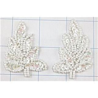 Leaf Pair with White Beads 2" x 1.5"