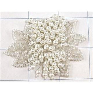 Epaulet White Beaded Flower with pearls 2.5"